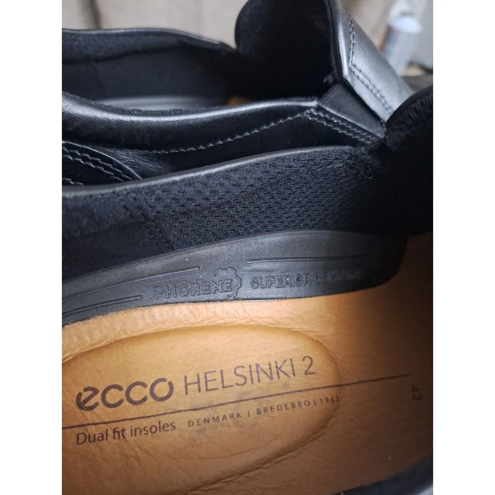 Ecco Helsinki 2 Apron Toe Slip-on Black Leather Loafers Mens Size 8/8.5 EU 42